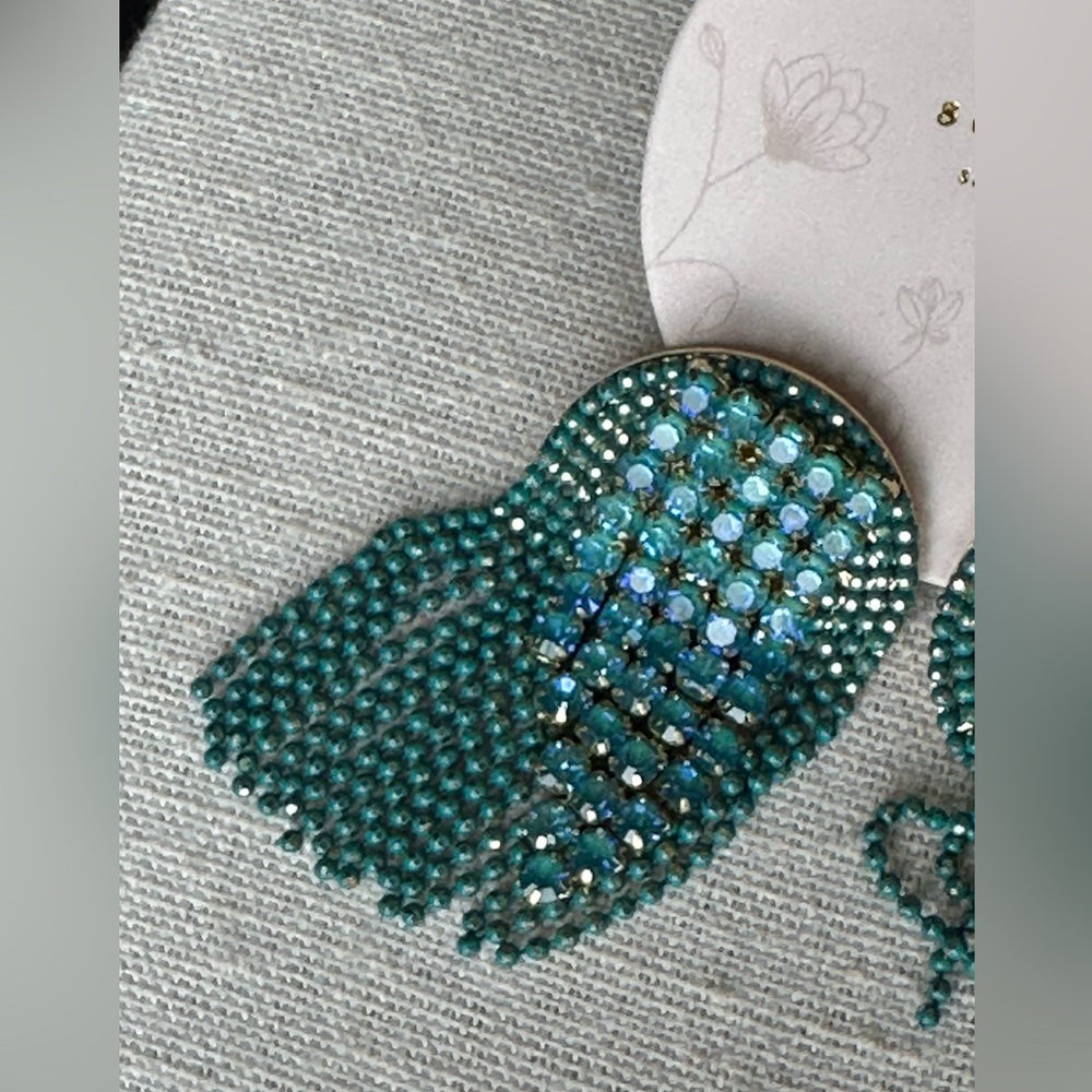 Serafina - Teal Crystal Fringe Statement Earrings - NWOT - Picture 2 of 2